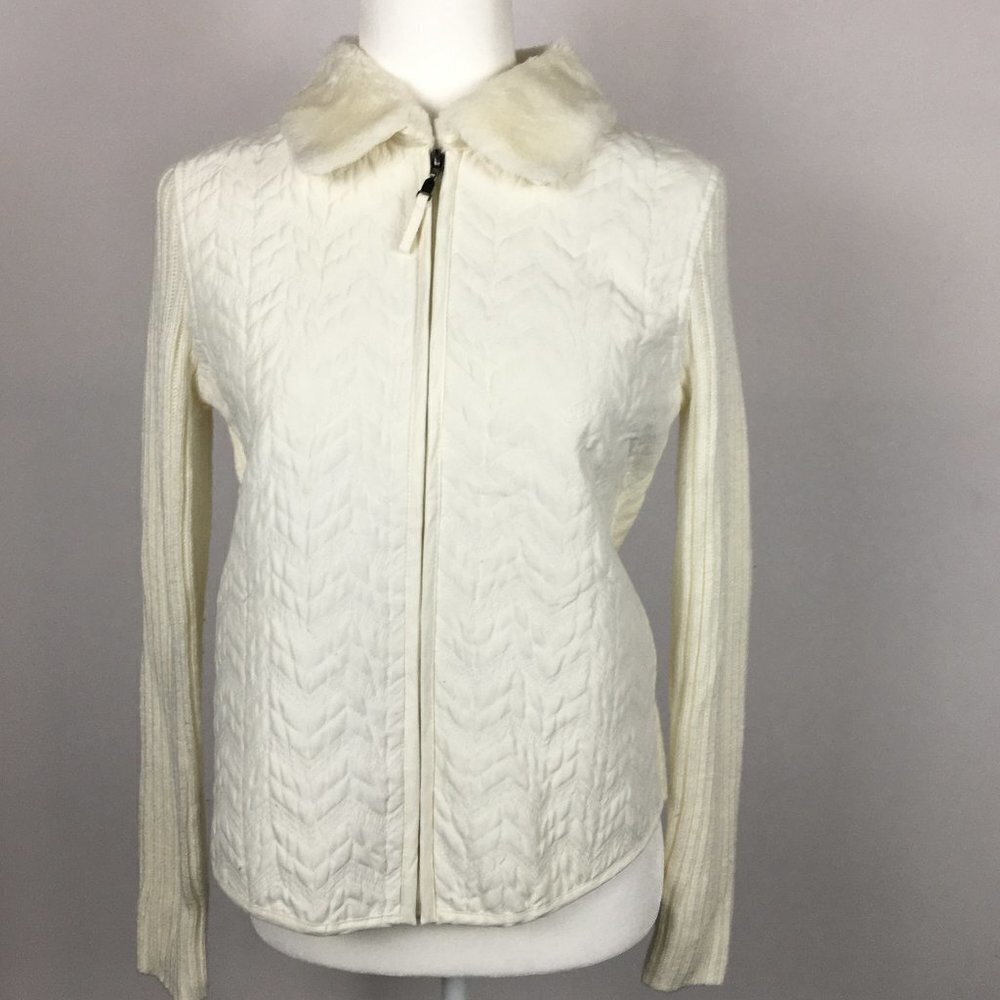 Carol Rose  Sweater Zip Up Long Sleeve Off White
